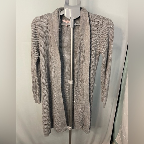 Victoria's Secret Grey Silver Cardigan sparkly sequin sweater LARGE - Picture 1 of 12